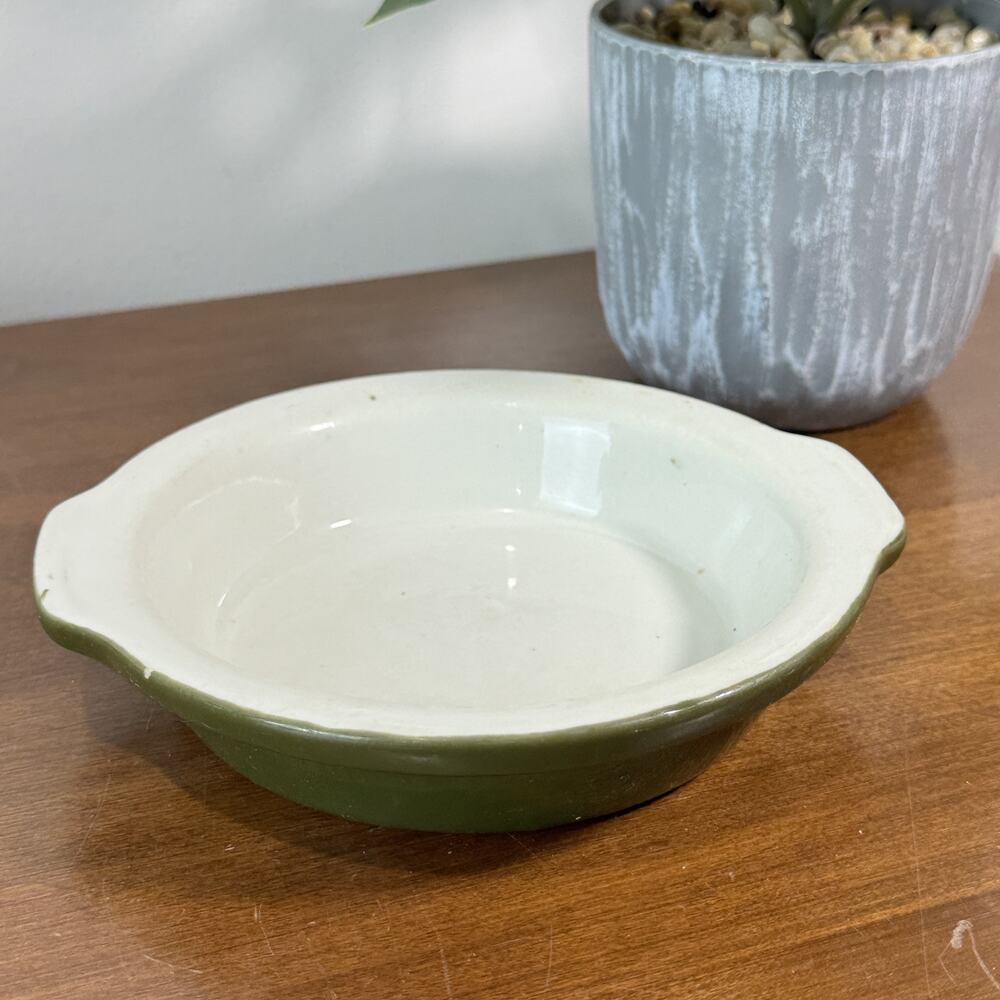 Vintage Hall Oval Baking Dish Gratin Au Gratin Casserole Green White Made USA 6"